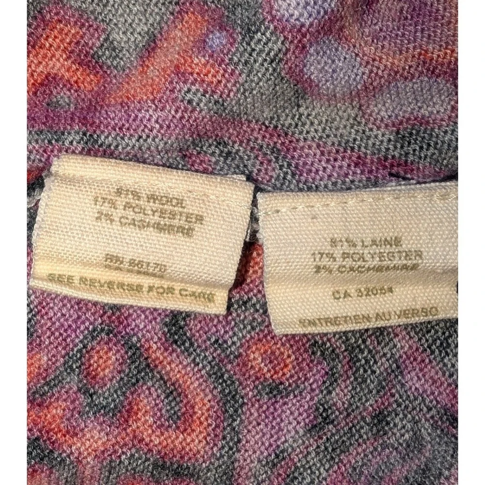 Free People Wool Cashmere Paisley V-Neck Tunic Sweater Purple Red Medium